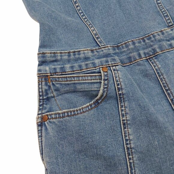 Billabong x Wrangler Sun Western Overalls Womens 26 Blue Raw Hem Stretch Denim - Picture 4 of 13